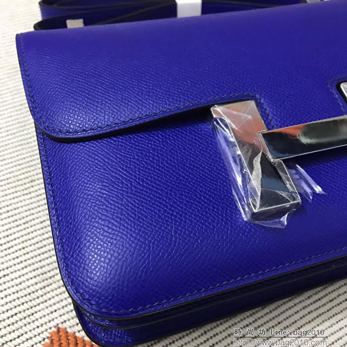 HERMES愛馬仕 H空姐包 進口原廠EP皮 頂級蜜蠟製作 街拍必備單品 電光蘭金銀 單肩斜挎包  Ama1571